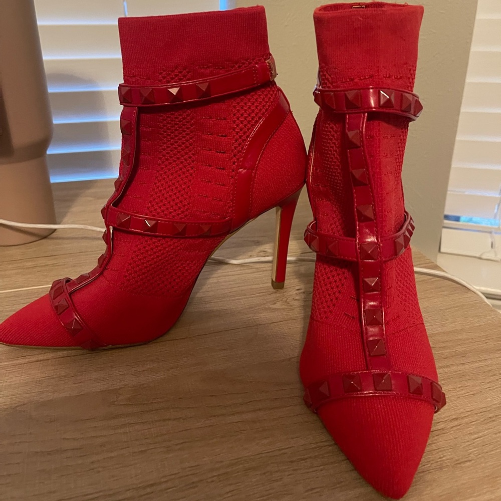 Jessica Simpson Knit Studded Booties, Red, Size 7